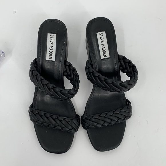 Steve Madden Infused slide sandals black braided double strap chunky heel shoe 8 - Picture 4 of 6